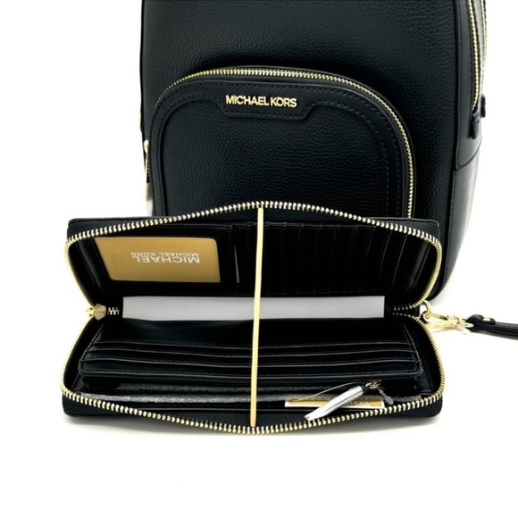 Michael Kors Medium Jaycee Backpack & Large Continental Wallet Black/Gold - Picture 13 of 14